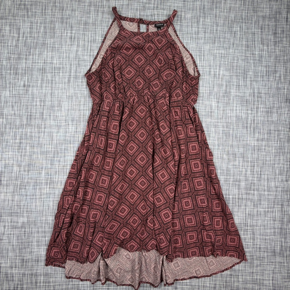 Torrid Women Pink Salmon Black Geometric Sleeveless High-Low Dress Size 2X 18-20